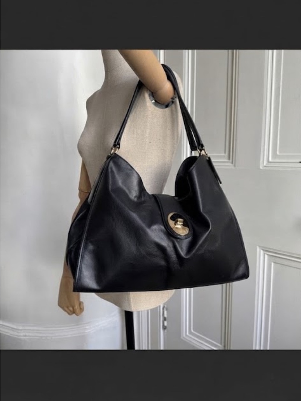 Coach Madison Carlyle Black Leather Shoulder Bag with Gold Turnlock - Picture 2 of 12